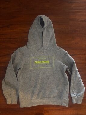 Zadig & Voltaire Gray Hoodie with Neon Yellow Logo Box